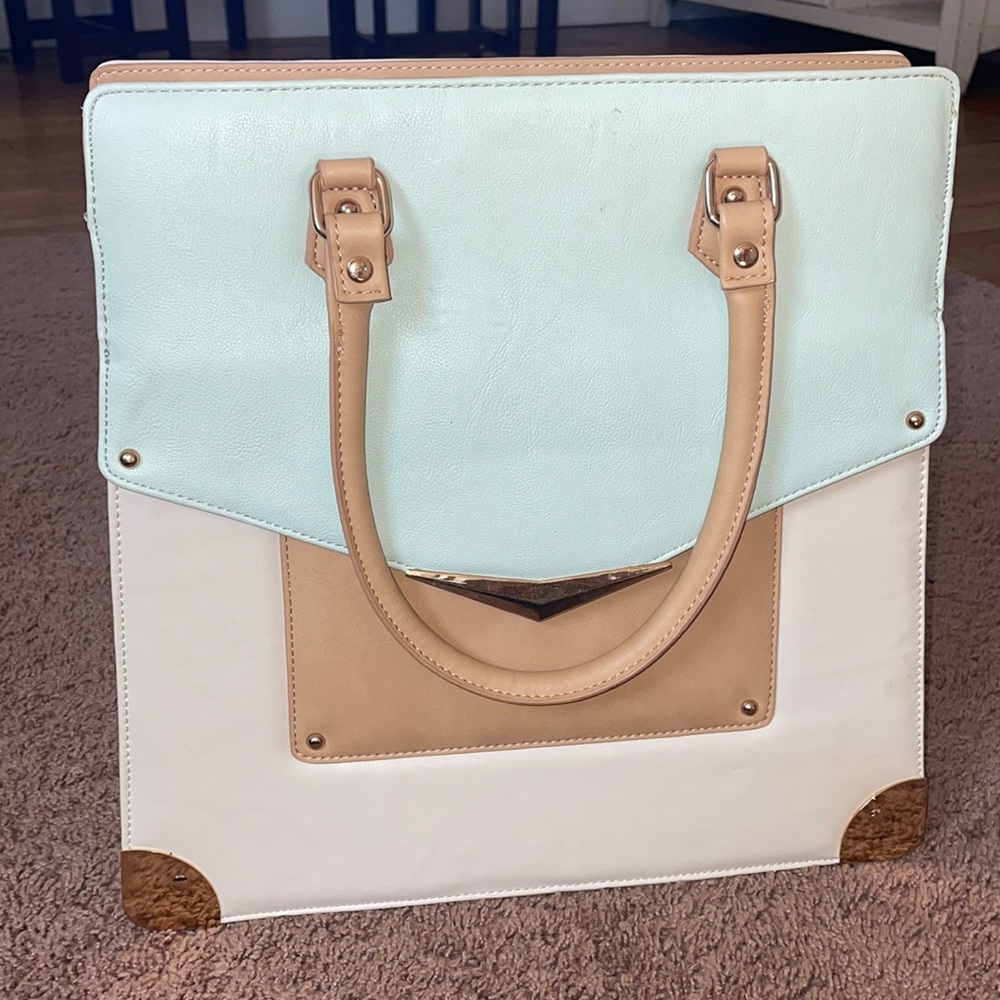 Aldo light blue, tan and creme leather bag